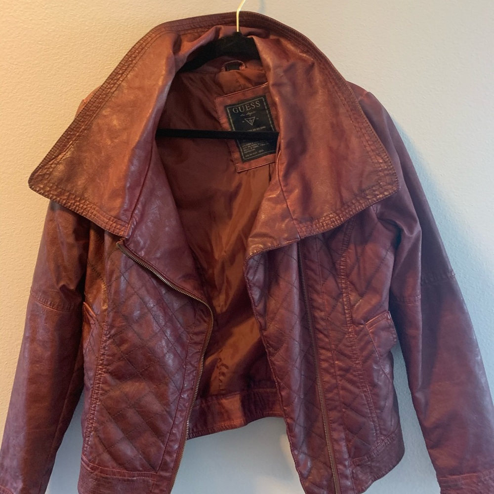 Guess red leather coat